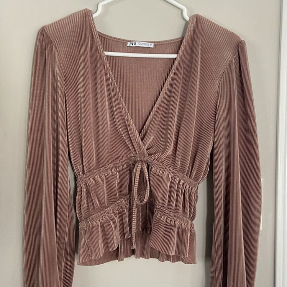 Zara Pleated Champagne Blouse - Picture 1 of 4